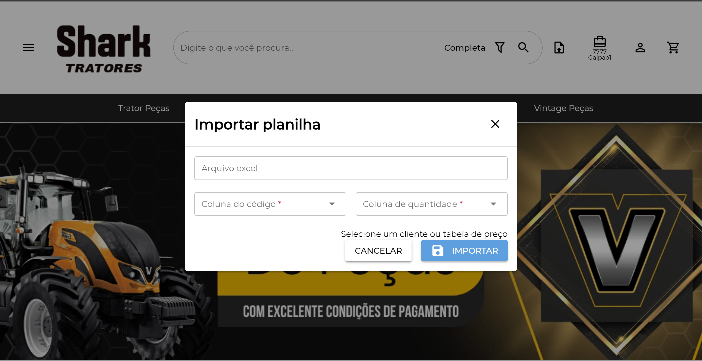 Importar de pedidos de planilha